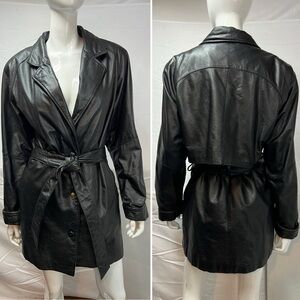 Wilsons Leather Women’s M Black Belted Trench Coat Vintage 90s Y2K Thinsulate